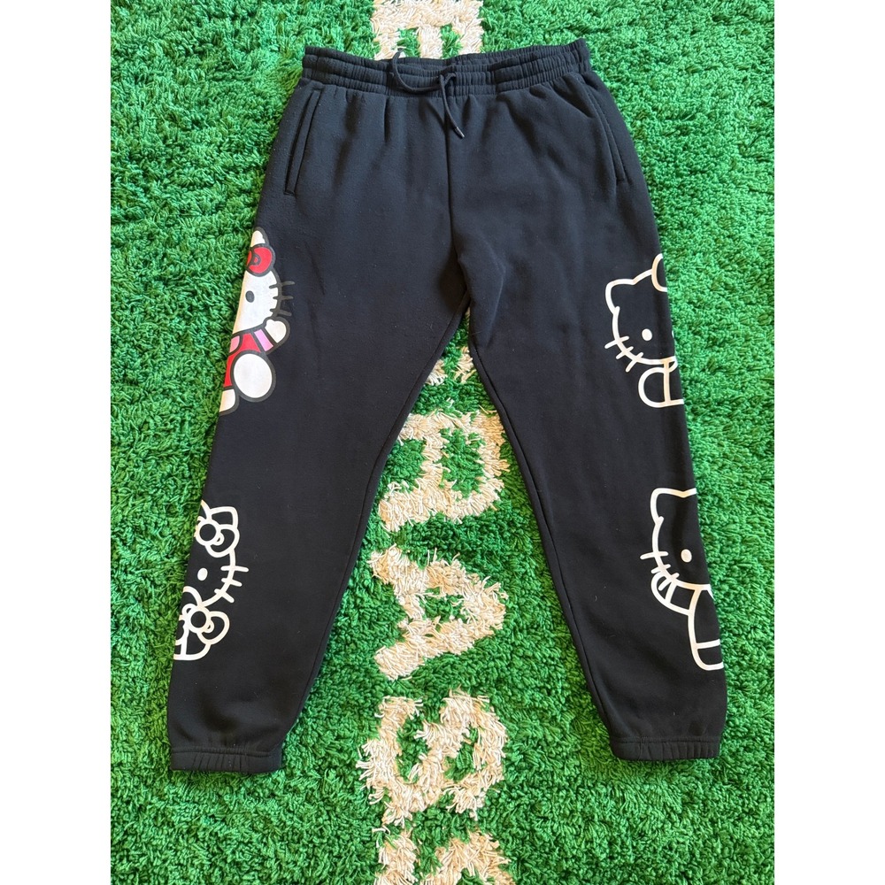 Sanrio Hello Kitty Sweatpants Mens Large Black Excellent Graphic Jogger Pants